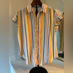New Directions Vibrant Striped Button-Down Shirt Size M